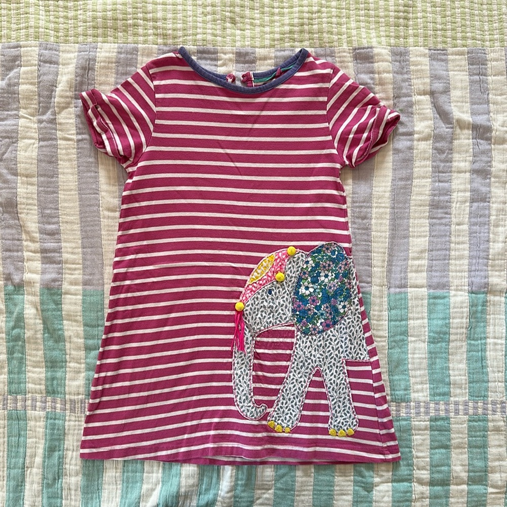 Mini Boden elephant appliqué dress, size 5-6 years